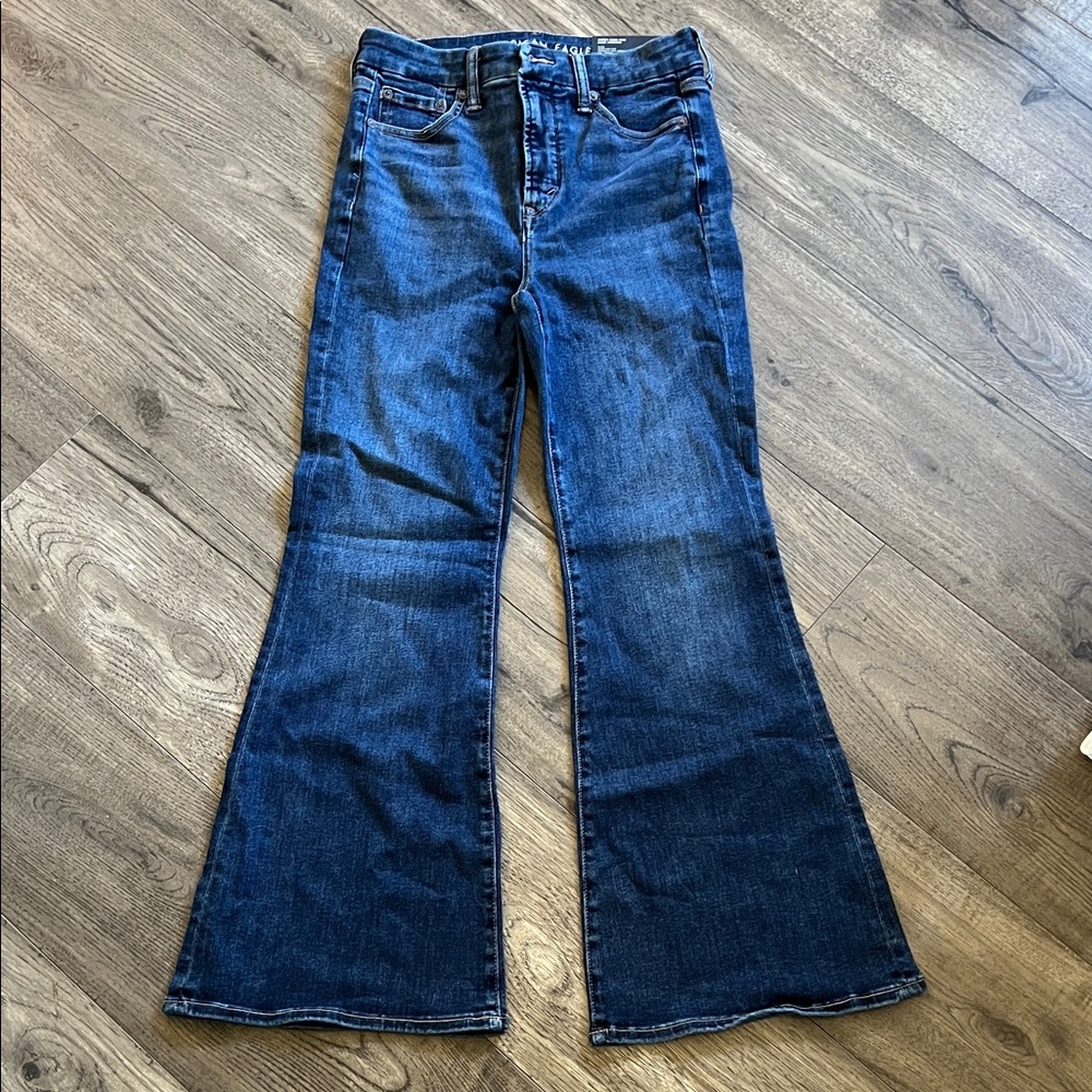 American Eagle Outfitters Dark Blue Flare Jeans 4 XShort